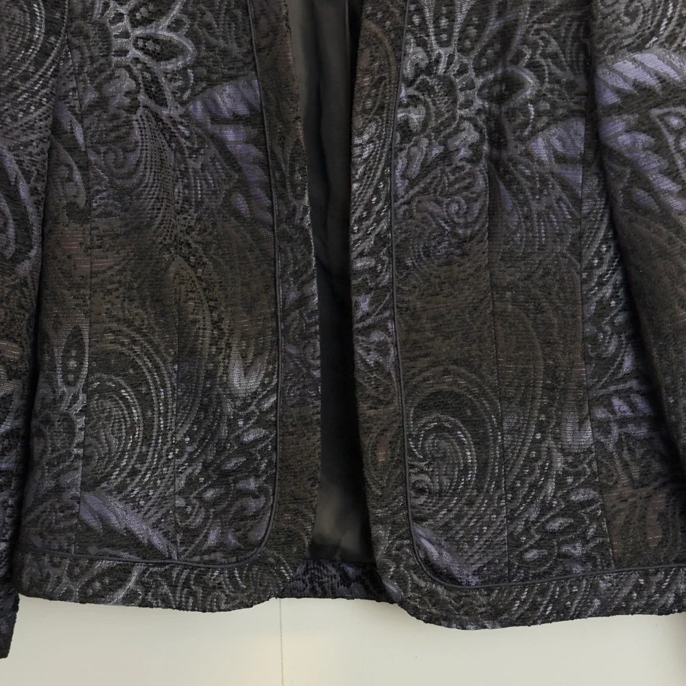Coldwater Creek Womens Navy Blue Black Paisley Brocade Open‎ Front Jacket S 6-8